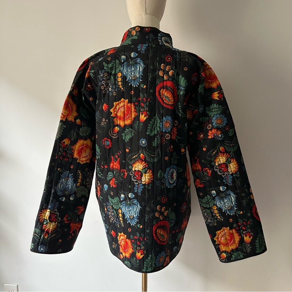 Vintage Wildflower Floral Botanical Quilted Togggle Jacket - Picture 7 of 10